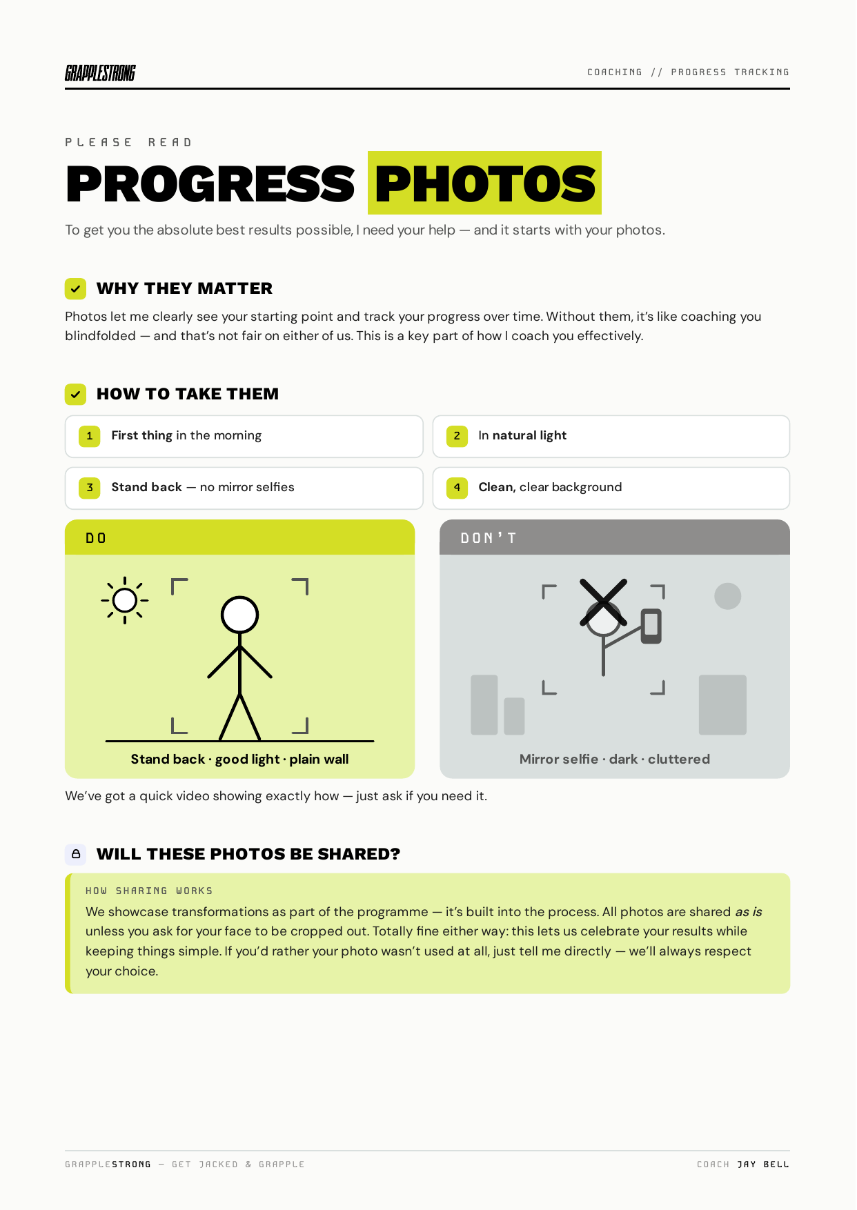 Progress Photos cheat sheet by GRAPPLESTRONG